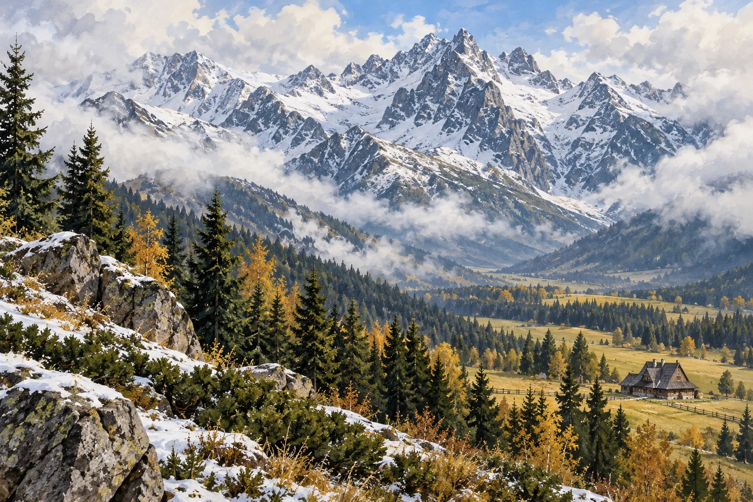 Illustration IA / AI illustration / Ilustracja AI : neige sur les sommets des Tatras