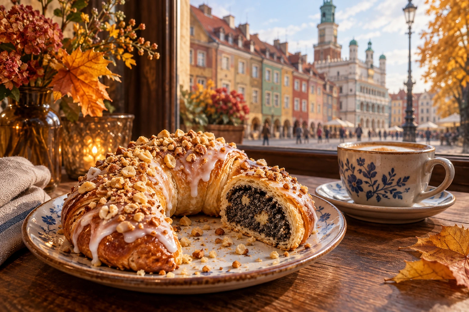 Original AI-generated illustration: an imagined food scene centred on the Saint Martin croissant. It does not depict a documented café or museum session.