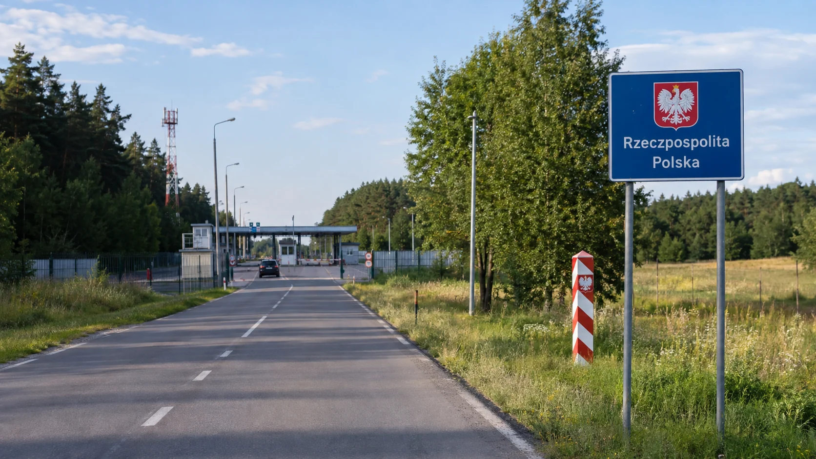 Route vers un passage frontalier dans l est de la Pologne